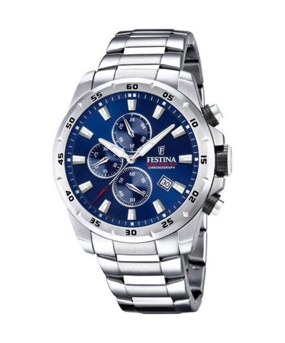 Festina Sport Chronograph rustfrit stål blå skive Quartz F20463-2 100M herreur