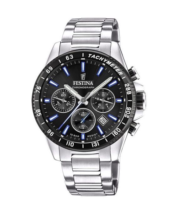 Festina tidløs kronograf rustfrit stål sort skive kvarts F20560-5 100M herreur