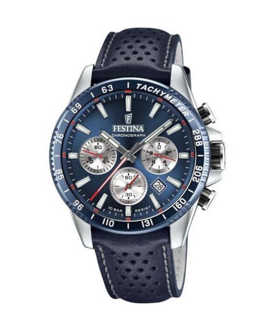 Festina Timeless Chronograph Læderrem Blue Dial Quartz F20561-2 100M herreur