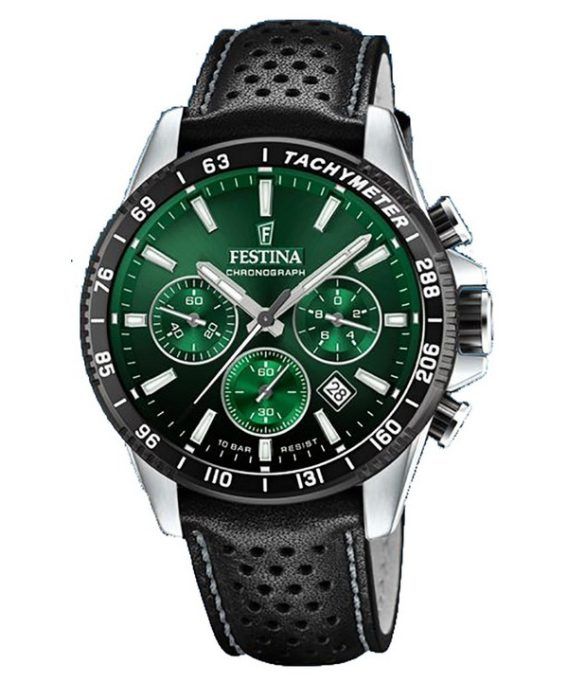 Festina Timeless Chronograph Læderrem Green Dial Quartz F20561-5 100M herreur