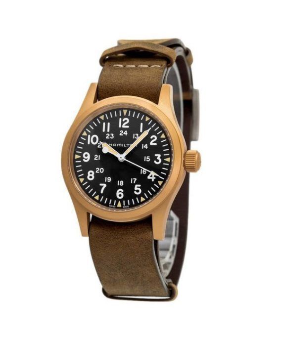 Hamilton Khaki Field Mekanisk Bronze Læderrem Sort Urskive H69459530 Herreur