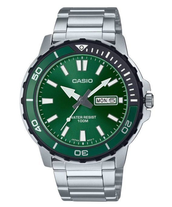 Casio Standard Analog rustfrit stål Grøn skive Quartz MTD-125D-3AV 100M herreur