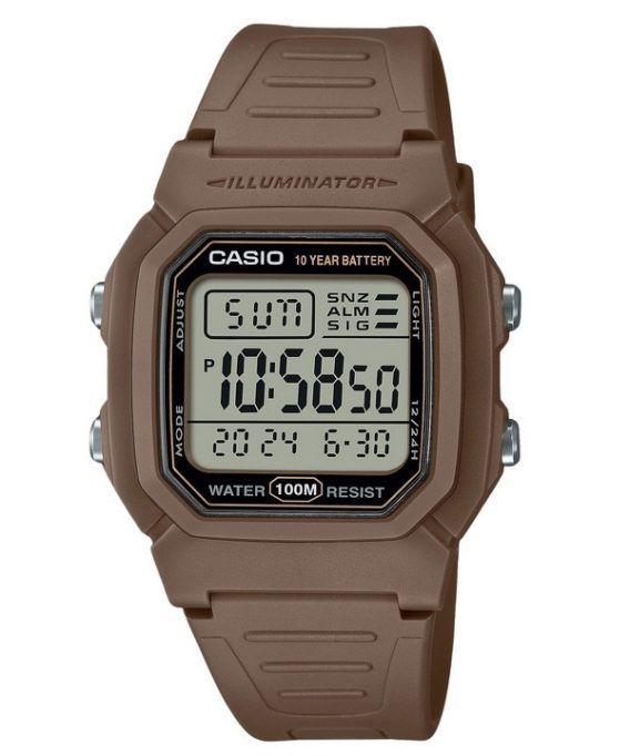 Casio Digital Brown Dual Time Resin Rem Quartz W-800H-5AV 100M herreur