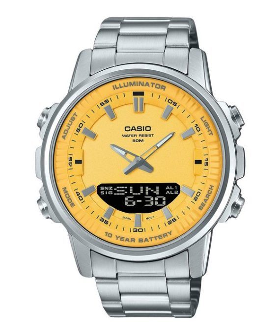 Casio analog digital kombination rustfrit stål gul skive kvarts AMW-880D-9AV herreur