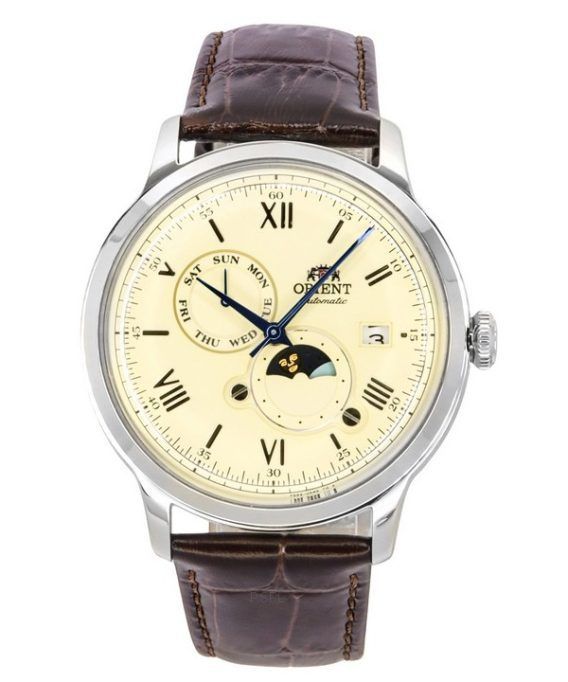 Orient Bambino Version 9 Sun And Moon Phase læderrem Champagne Urskive Automatisk RA-AK0803Y10B herreur