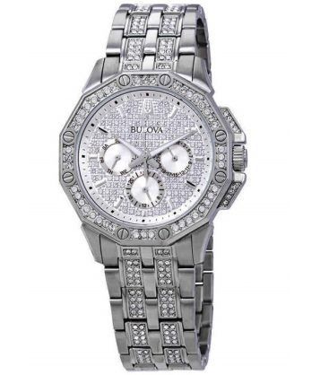 Bulova Octava Crystal Accenter Sølv multifunktionskive Quartz 96C134 herreur