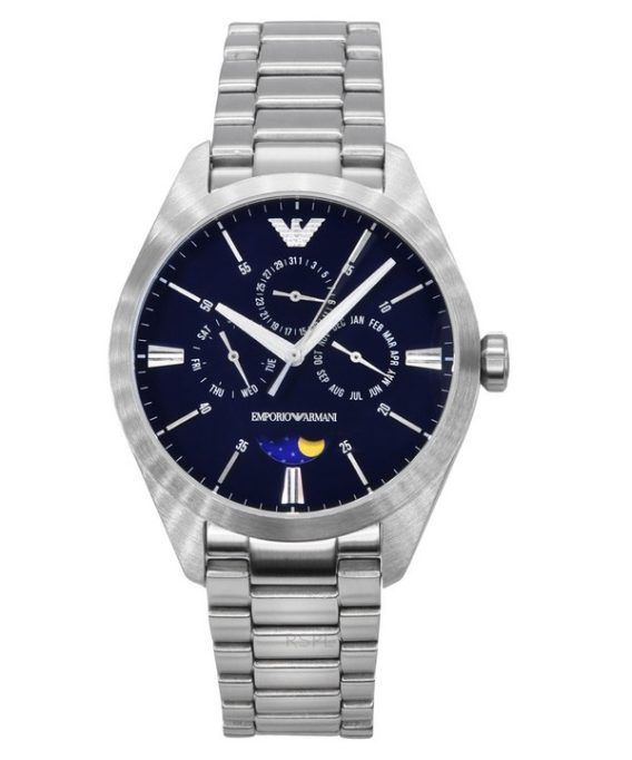 Emporio Armani Moon Phase rustfrit stål multifunktionsblå skive kvarts AR11553 herreur