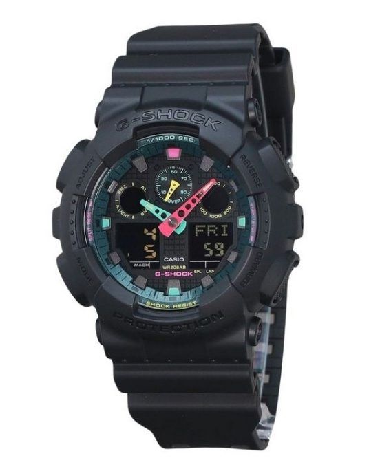 Casio G-Shock Analog Digital Multi Fluorescent Accents Series Resin Rem Black Dial Quartz GA-100MF-1A 200M herreur