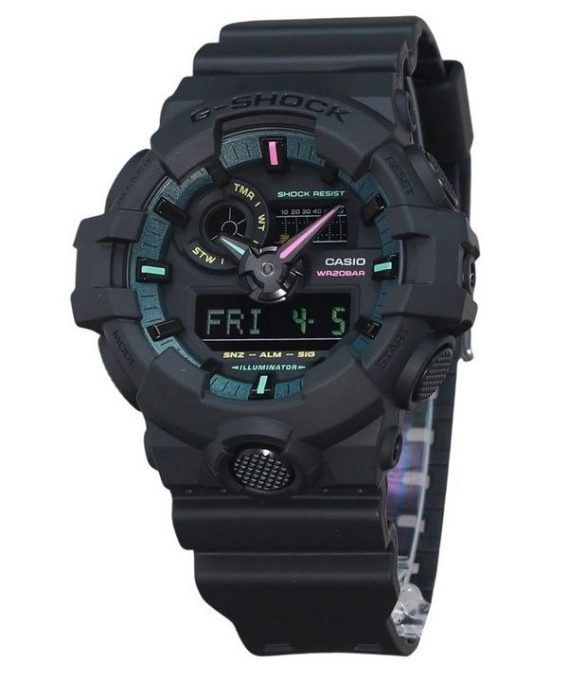 Casio G-Shock Analog Digital Multi Fluorescent Accents Series Resin Rem Black Dial Quartz GA-700MF-1A 200M herreur