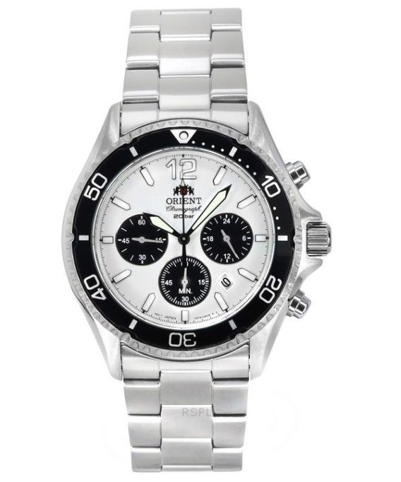 Orient Sports Panda Chronograph Rustfrit stål White Dial Solar Diver&#39,s RA-TX0203S10B 200M herreur