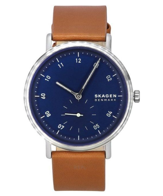 Skagen Kuppel Brun læderrem Blue Dial Quartz SKW6888 Herreur