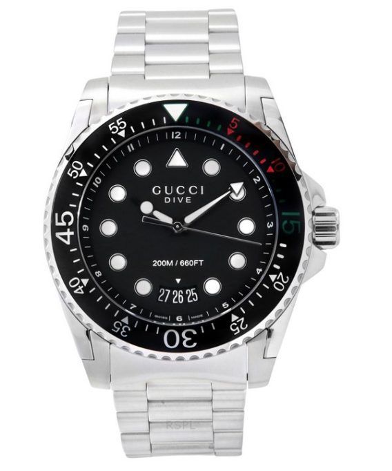 Gucci Dive XL rustfrit stål Black Dial Quartz Diver&#39,s YA136208A 200M herreur