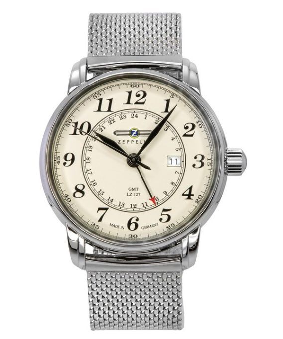 Zeppelin LZ127 Graf GMT rustfrit stål Beige skive Quartz 7642M5 herreur