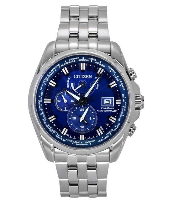 Citizen Eco-Drive Perpetual Calendar GMT Chronograph Rustfrit stål Blue Dial Diver&#39,s AT9120-89L 200M herreur