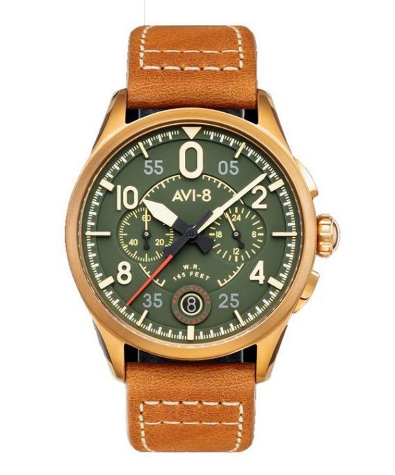 AVI-8 Spitfire Lock Chronograph Læderrem Bronze Grøn Urskive Quartz AV-4089-02 Herreur