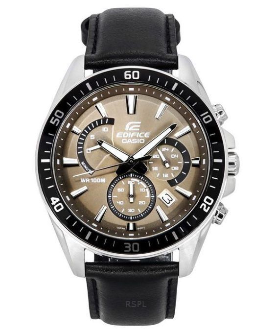 Casio Edifice Analog Standard Chronograph Læderrem Lysebrun Urskive Quartz EFR-552L-5A 100M herreur