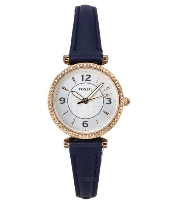 Fossil Carlie Crystal Accents Sølv Urskive Navy LiteSkjul Læder Quartz ES5295 Dameur