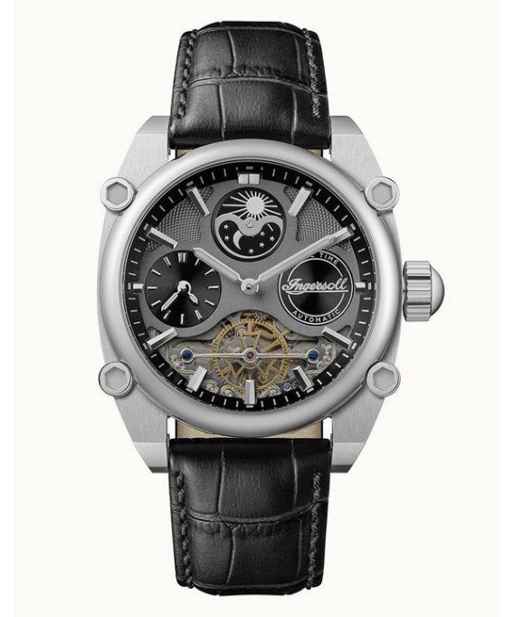 Ingersoll The Varsity Sun And Moon Phase Læderrem Skeleton Grey Dial Automatisk I15402 herreur