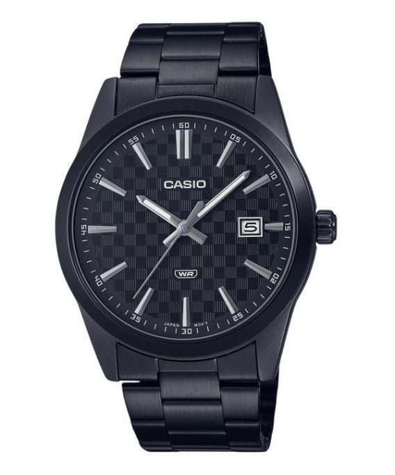 Casio standard analog sort ionbelagt rustfrit stål sort skive kvarts MTP-VD03B-1A herreur