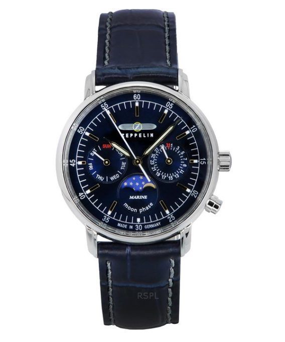 Zeppelin LZ14 Marine Moonphase læderrem Blue Dial Quartz 86353 Dameur