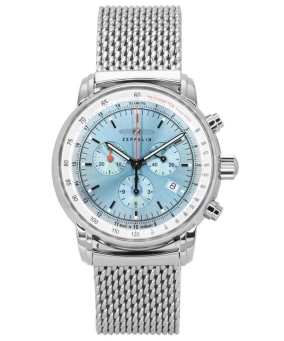 Zeppelin LZ14 Marine Chronograph rustfrit stål Ice Blue Dial Quartz 8886M3 herreur