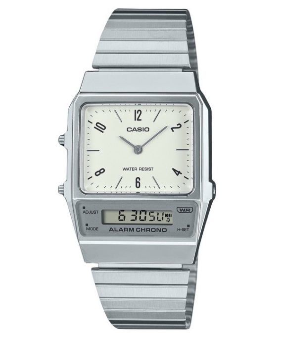 Casio Vintage Analog Digital Dual Time rustfrit stål armbånd Hvid skive Quartz AQ-800E-7A2 unisex ur