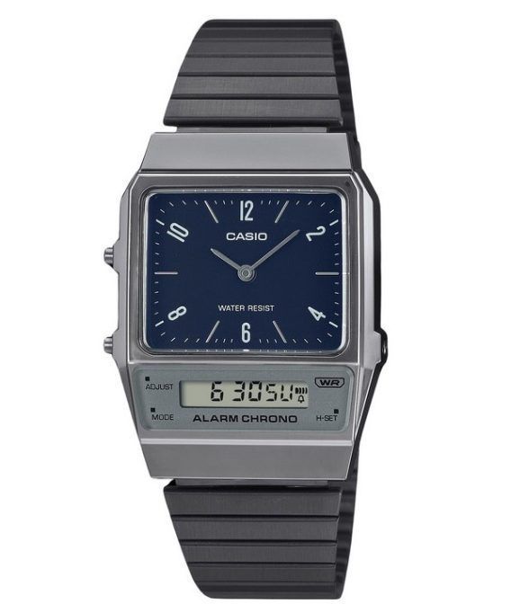 Casio Vintage Analog Digital Dual Time rustfrit stål armbånd Blue Dial Quartz AQ-800EB-2A unisex ur