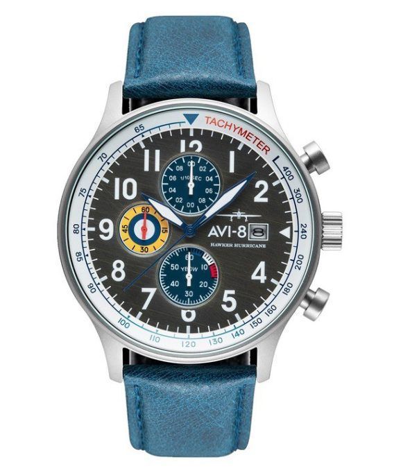 AVI-8 Hawker Hurricane Classic Chronograph Pennant blå læderrem Grå skive AV-4011-0F herreur