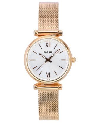 Fossil Carlie Rose Gold Tone Rustfrit Stål Sølv Urskive Quartz ES5314SET Dameur med gavesæt