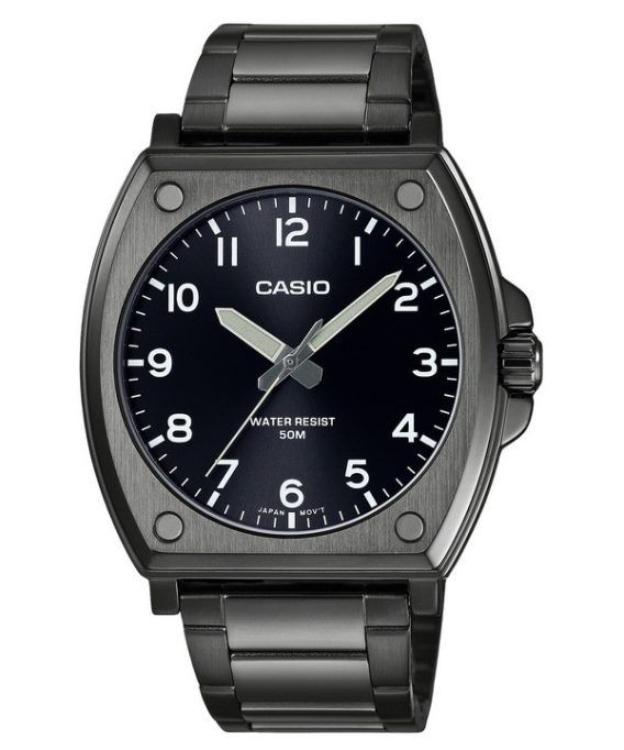 Casio standard analog sort ionbelagt rustfrit stål sort skive kvarts MTP-E730B-1AV herreur