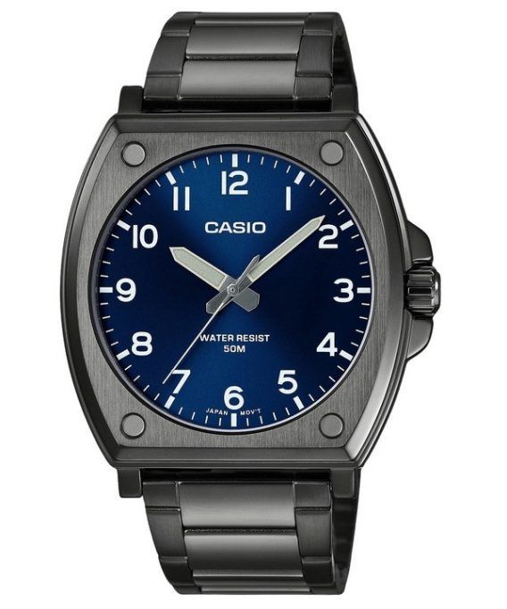 Casio standard analog sort ionbelagt rustfrit stål blå skive kvarts MTP-E730B-2AV herreur