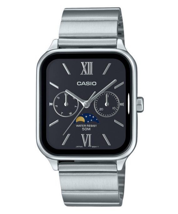 Casio Standard Analog Månefase Rustfrit Stål Sort Urskive Quartz MTP-M305D-1A2V Herreur