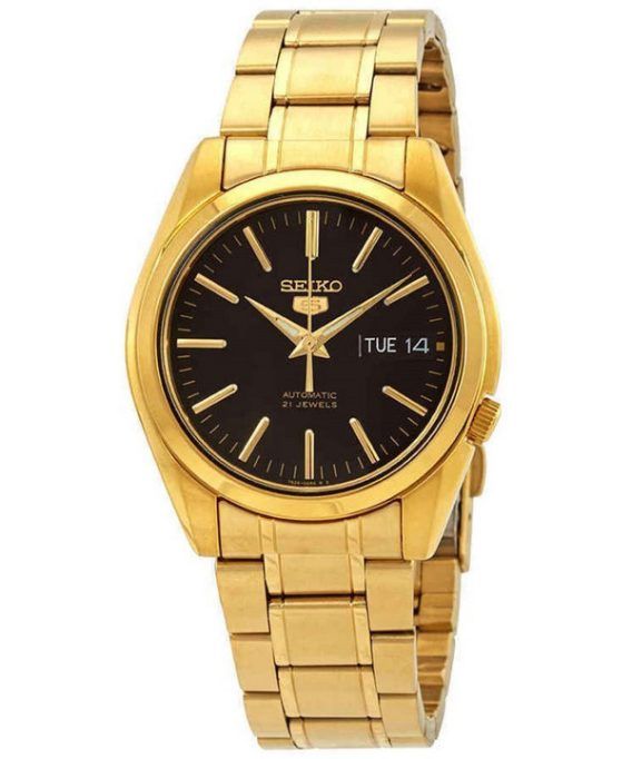 Seiko 5 Sports Gold Tone Rustfrit Stål Sort Urskive 21 Juveler Automatisk SNKL50K1 herreur