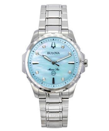 Bulova Marine Star Diamond Accenter Rustfrit Stål Blå Perlemorskive Kvarts 96P248 100 Dameur