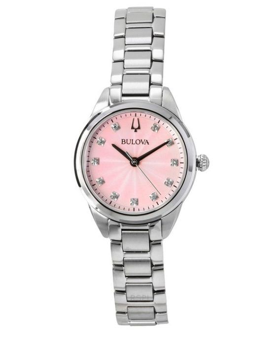 Bulova Sutton Rustfrit Stål Diamant Accenter Pink Dial Quartz 96P249 Dameur