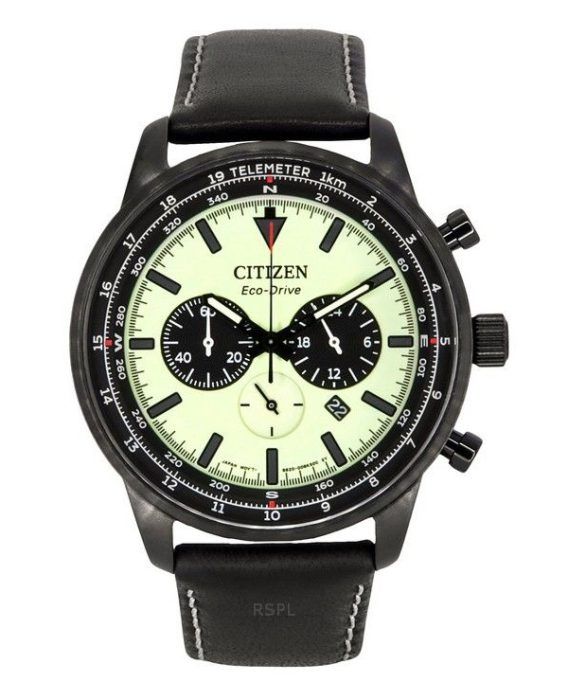 Citizen Eco-Drive Chronograph læderrem Fuld lysende grøn skive CA4505-21X 100M herreur