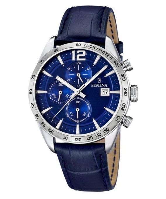 Festina Timeless Chronograph Læderrem Blue Dial Quartz F16760-3 herreur