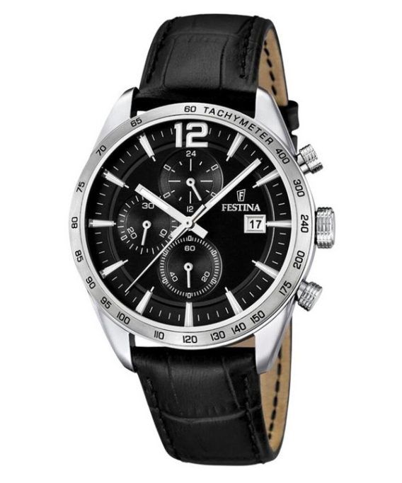 Festina Timeless Chronograph Læderrem Black Dial Quartz F16760-4 herreur