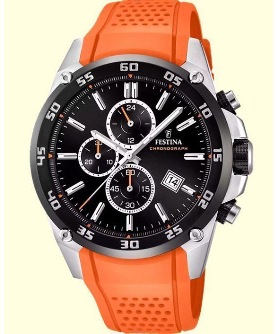 Festina The Originals Chronograph Orange gummirem Black Dial Quartz F20330-4 100M herreur