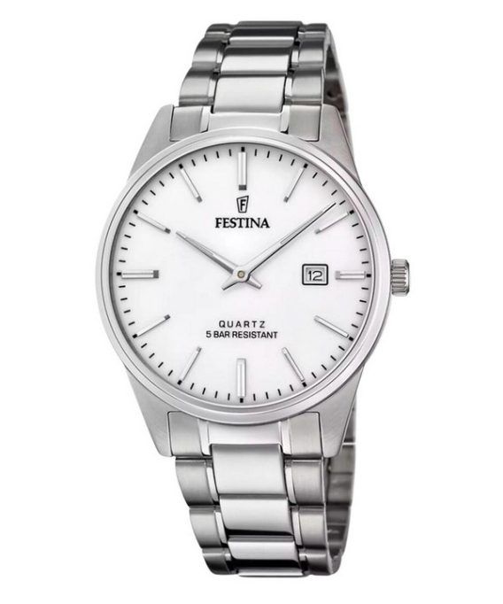 Festina Classic rustfrit stål hvid skive kvarts F20511-2 herreur