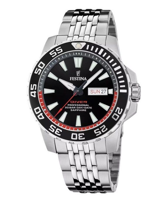 Festina The Originals Stainless Steel Black Dial Quartz Diver&#39,s F20661-3 200M herreur