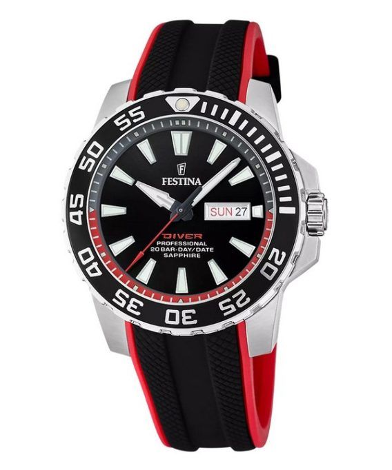 Festina The Originals gummirem Black Dial Quartz Diver&#39,s F20662-3 200M herreur