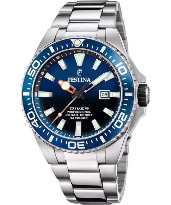 Festina The Originals Stainless Steel Blue Dial Quartz Diver&#39,s F20663-1 200M herreur