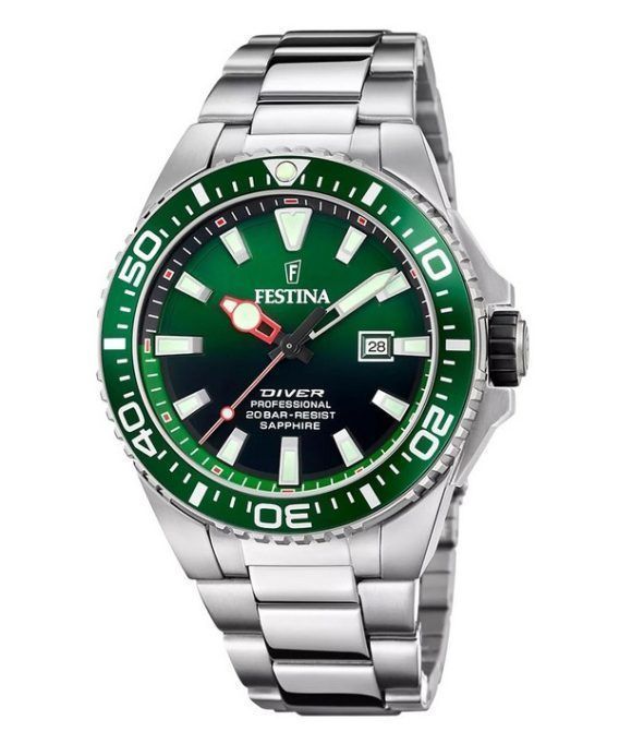 Festina The Originals Stainless Steel Green Dial Quartz Diver&#39,s F20663-2 200M herreur