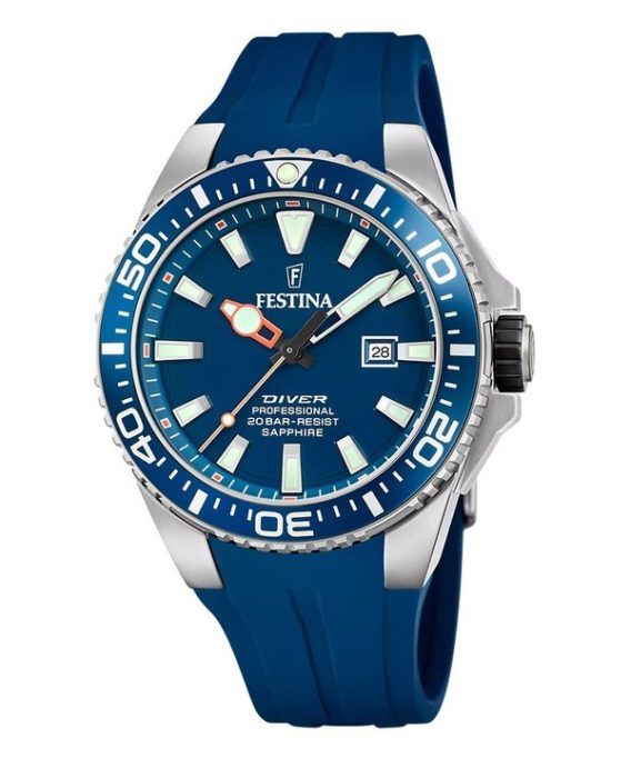 Festina The Originals gummirem Blue Dial Quartz Diver&#39,s F20664-1 200M herreur