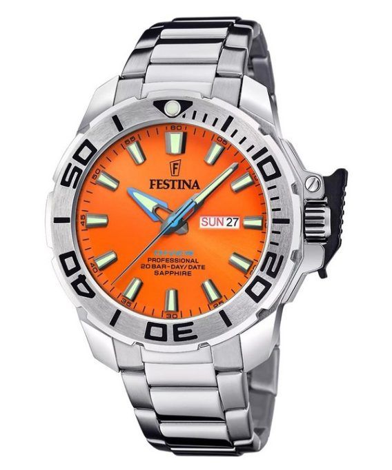 Festina The originals Stainless Steel Orange Dial Quartz Diver&#39,s F20665-5 200M herreur