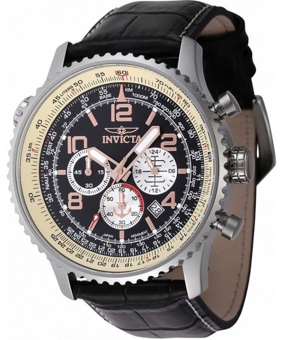 Invicta Ocean Voyage Chronograph læderrem Black Dial Quartz Diver&#39,s 47255 200M herreur