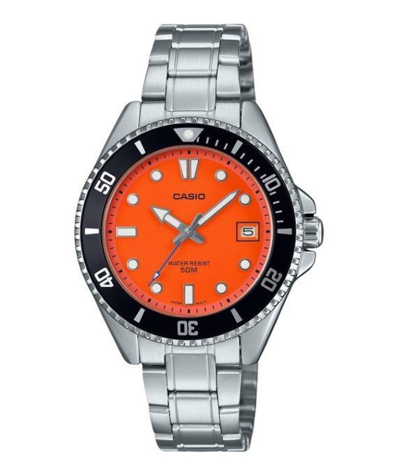 Casio Standard Analog rustfrit stål Orange Urskive Quartz MDV-10D-4A1V herreur