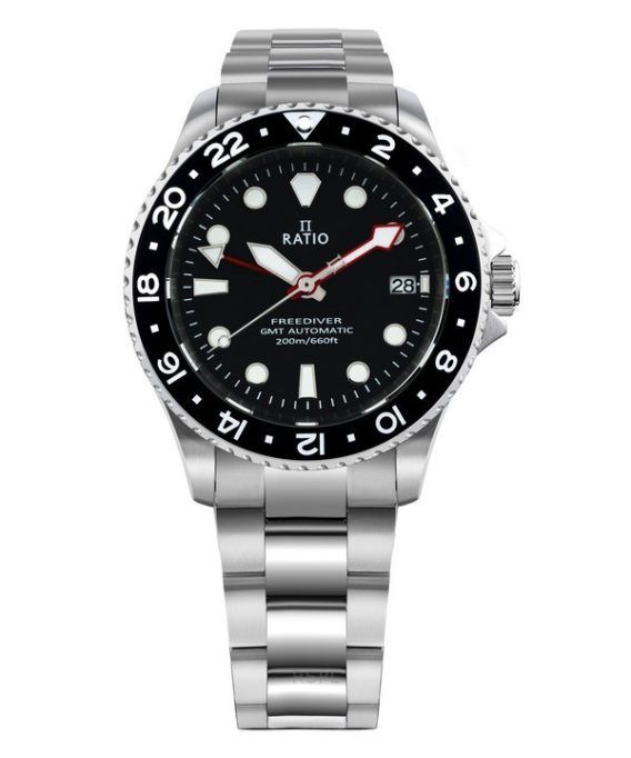 Ratio FreeDiver GMT-serien safir rustfrit stål sort skive automatisk RTF051 200M herreur