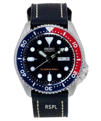 Seiko Automatic Divers Black Leather SKX009K1-LS2 200M Mens Watch